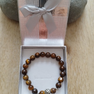 Tigrisszem ásványkarkötő tibeti gömb motívummal - ékszer - karkötő - ásványkarkötő - Meska.hu