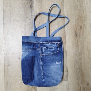 Afrikai nő válltáska / vállszatyor farmerből - táska & tok - bevásárlás & shopper táska - shopper, textiltáska, szatyor - Meska.hu