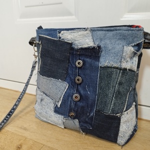 Női farmer válltáska - patchwork, Táska & Tok, Kézitáska & válltáska, Vállon átvethető táska, Varrás, MESKA