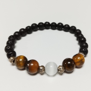 Tigrisszem, szelenit és lávakő ásványgyöngy karkötő, Ékszer, Karkötő, Ásványkarkötő, Ékszerkészítés, MESKA