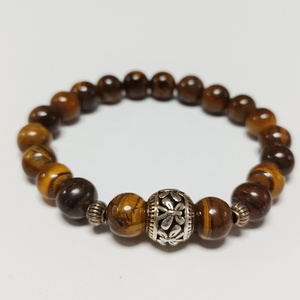 Tigrisszem ásványkarkötő tibeti gömb motívummal, Ékszer, Karkötő, Ásványkarkötő, Ékszerkészítés, MESKA