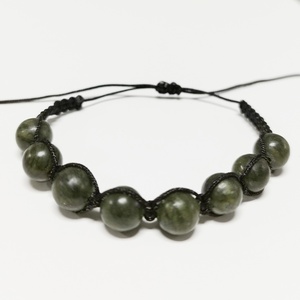 Sötétzöld jáde makramé karkötő, Ékszer, Karkötő, Ásványkarkötő, Ékszerkészítés, MESKA