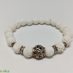 Fehér lávakő karkötő tibeti gömbbel, Ékszer, Karkötő, Ásványkarkötő, Ékszerkészítés, MESKA