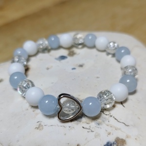 FÉNYKAPU akvamarin, fehér achát és hegyikristály karkötő díszdobozban , Ékszer, Karkötő, Ásványkarkötő, Ékszerkészítés, MESKA