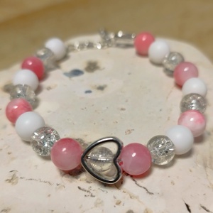 TISZTA SZÍV HANGJA rózsaszín jáde, fehér achát és hegyikristályt karkötő díszdobozban , Ékszer, Karkötő, Ásványkarkötő, Ékszerkészítés, MESKA