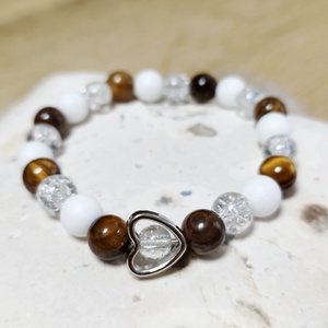 TISZTA ELME barna tigrisszem, fehér achát és hegyikristály karkötő díszdobozban, Ékszer, Karkötő, Ásványkarkötő, Ékszerkészítés, MESKA