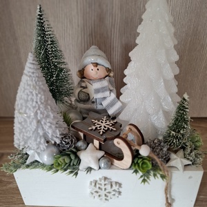 Karácsonyi asztaldísz szánkós, Karácsony, Adventi díszek, Adventi asztaldísz, , MESKA