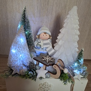 Karácsonyi asztaldísz szánkós - karácsony - adventi díszek - adventi asztaldísz - Meska.hu