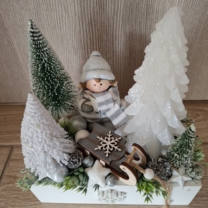 Karácsonyi asztaldísz szánkós - karácsony - adventi díszek - adventi asztaldísz - Meska.hu