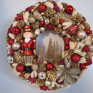 Karácsonyi kopogtató piros arany - karácsony - karácsonyi lakásdekoráció - karácsonyi ajtódíszek - Meska.hu