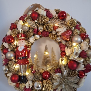 Karácsonyi kopogtató piros arany - karácsony - karácsonyi lakásdekoráció - karácsonyi ajtódíszek - Meska.hu