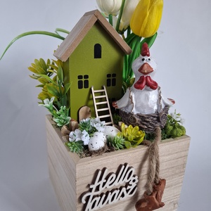 Tavaszi asztaldísz tyúkocskával, Otthon & Életmód, Virágdekoráció, Virágdíszek, Asztali virágdísz, , MESKA