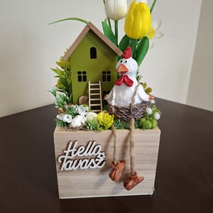 Tavaszi asztaldísz tyúkocskával, Otthon & Életmód, Virágdekoráció, Virágdíszek, Asztali virágdísz, , MESKA