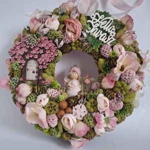 Tavaszi kopogtató virágtündérrel - otthon & életmód - dekoráció - ajtó- és ablak dekoráció - ajtódísz & kopogtató - Meska.hu