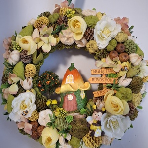 Tavaszi kopogtató méhecskés - otthon & életmód - virágdekoráció - virágdíszek - dekor koszorúk, kopogtatók - Meska.hu