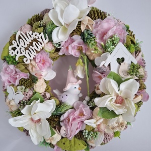 Tavaszi kopogtató madárkával - otthon & életmód - virágdekoráció - virágdíszek - dekor koszorúk, kopogtatók - Meska.hu