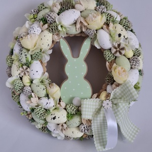 Húsvéti kopogtató pöttyös nyuszival - ünnepi díszek, dekorációk - húsvéti díszek és dekorációk - húsvéti ajtódísz, kopogtató - Meska.hu