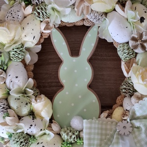 Húsvéti kopogtató pöttyös nyuszival - ünnepi díszek, dekorációk - húsvéti díszek és dekorációk - húsvéti ajtódísz, kopogtató - Meska.hu