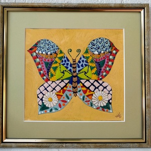 Tarka szárnyú pillangó - tűzzománc kép , Otthon & Lakás, Babaszoba, gyerekszoba, Babaszoba dekoráció, Tűzzománc, MESKA