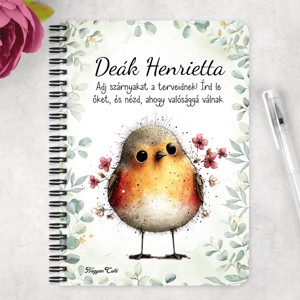 Személyre szabható - Cuki vörösbegy, a barátságos kertész mintás A5-ös füzet - otthon & életmód - papír, írószer - jegyzetfüzet & napló - Meska.hu
