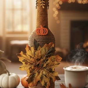 Dekorált palack (ősz), Otthon & Életmód, Dekoráció, Asztal és polc dekoráció, Díszüveg, Festett tárgyak, Mindenmás, MESKA