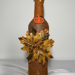 Dekorált palack (ősz) - otthon & életmód - dekoráció - asztal és polc dekoráció - díszüveg - Meska.hu