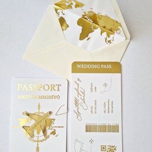 Aranyozott Passport esküvői meghívó, Esküvő, Meghívó & Kártya, Meghívó, Fotó, grafika, rajz, illusztráció, MESKA