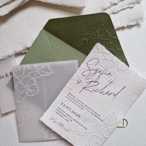 Dombornyomott, merített papírra készült esküvői meghívó, pauszpapírral  - esküvő - meghívó & kártya - meghívó - Meska.hu