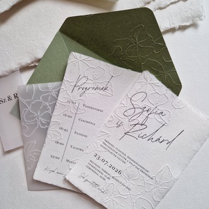 Dombornyomott, merített papírra készült esküvői meghívó, pauszpapírral  - esküvő - meghívó & kártya - meghívó - Meska.hu