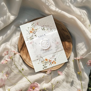 Virágos, wildflower esküvői meghívó dombornyomással, viaszpecséttel - esküvő - meghívó & kártya - meghívó - Meska.hu