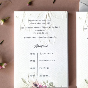 Akvarell virágokkal díszített esküvői meghívó, dombornyomva - esküvő - meghívó & kártya - menü - Meska.hu