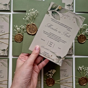 Esküvői meghívó, zöld borítóval, virággal - esküvő - meghívó & kártya - esküvői pecsét, bélyegző - esküvői viasz pecsét - Meska.hu
