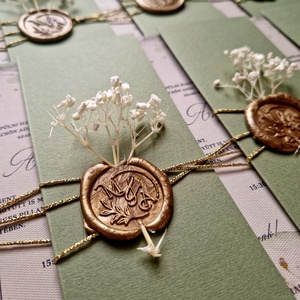 Esküvői meghívó, zöld borítóval, virággal - esküvő - meghívó & kártya - esküvői pecsét, bélyegző - esküvői viasz pecsét - Meska.hu