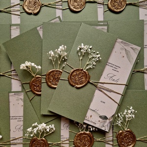 Esküvői meghívó, zöld borítóval, virággal - esküvő - meghívó & kártya - esküvői pecsét, bélyegző - esküvői viasz pecsét - Meska.hu