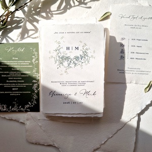 GREENERY Esküvői meghívó, zöld apró levelekkel, merített papíron, Esküvő, Meghívó & Kártya, Meghívó, Fotó, grafika, rajz, illusztráció, Papírművészet, MESKA