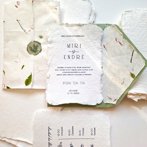 ESKÜVŐI MEGHÍVÓ, GREENERY, merített papíron - Meska.hu