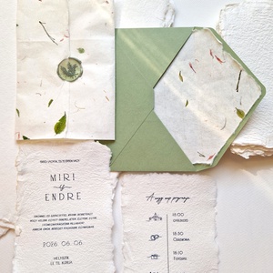 ESKÜVŐI MEGHÍVÓ, GREENERY, merített papíron - esküvő - meghívó & kártya - meghívó - Meska.hu