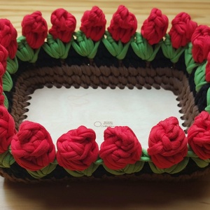 Horgolt tulipános kosár, Otthon & Életmód, Dekoráció, Asztal és polc dekoráció, Dekorációs tál, tartó, Horgolás, MESKA