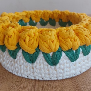 Horgolt tulipános kosár , Otthon & Életmód, Dekoráció, Asztal és polc dekoráció, Díszdoboz, , MESKA