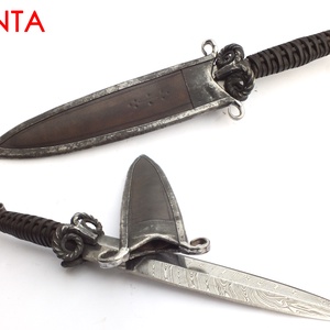 Kosfejes tőr bőrfonatos markolattal és duplacsavart damaszk, gerincéles pengével, [Kb_08b] - otthon & életmód - konyhafelszerelés, tálalás - sütés, főzés - kés & késtartó - Meska.hu