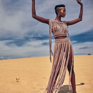 Két részes, kézzel csomózott, természetes alapanyagú bohém ruha - ruha & divat - női ruha - ruha - Meska.hu