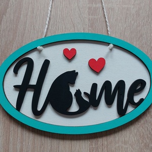 Ajtódísz - cat home - Meska.hu
