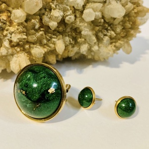 Sötétzöld és arany kerek szett, Ékszer, Ékszerszett, Ékszerkészítés, MESKA