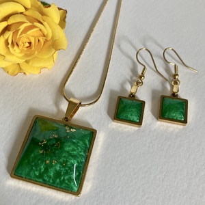 Szögletes zöldarany szett, Ékszer, Ékszerszett, Ékszerkészítés, MESKA