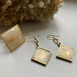 Gyöngyház és arany szögletes szett - Meska.hu