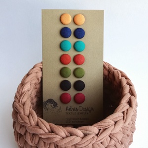MINI textil fülbevaló csomag, sötét ősz színskála - 7 pár  - ékszer - fülbevaló - pötty fülbevaló - Meska.hu