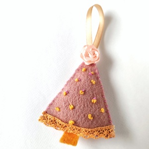 Gyapjúfilc karácsonyfadísz rózsaszín-sárga, Karácsony, Karácsonyi lakásdekoráció, Karácsonyfadíszek, Hímzés, Varrás, MESKA