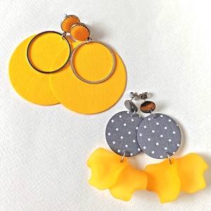 Egyszínű sárga nagyméretű textilfülbevaló ezüsttel - ékszer - fülbevaló - lógó fülbevaló - Meska.hu