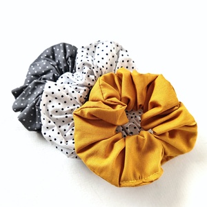 3 db scrunchie, hajgumi - mustársárga, fehér tűpettyes, szürke tűpettyes scrunchie, hajgumi 3 db/csomag, Ruha & Divat, Hajdísz & Hajcsat, Hajgumi, Varrás, MESKA