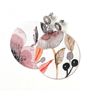 Fehér alapon pasztell virágmintás nagyméretű textilfülbevaló ezüst nemesacél bedugós résszel, Ékszer, Fülbevaló, Lógó fülbevaló, Ékszerkészítés, MESKA